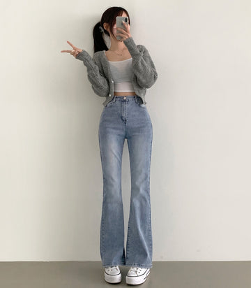 4 Seasons Banding Long Boot Cut Color Denim Pants